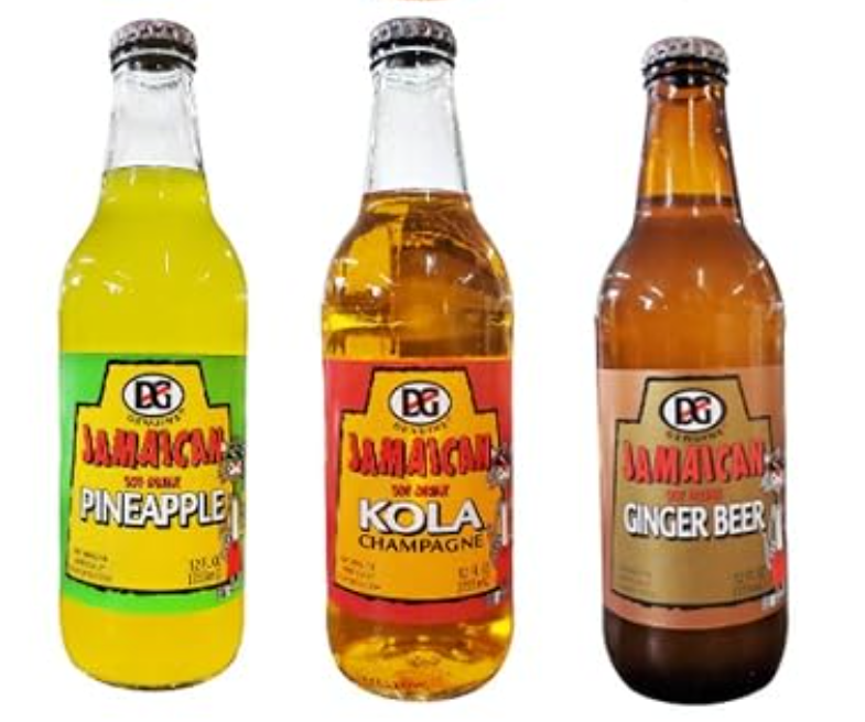 Cooler stocked with imported Caribbean sodas and drinks